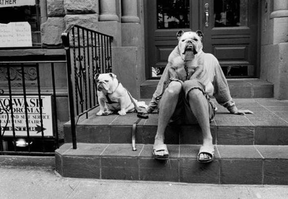 The bulldog lady by Elliott Erwitt